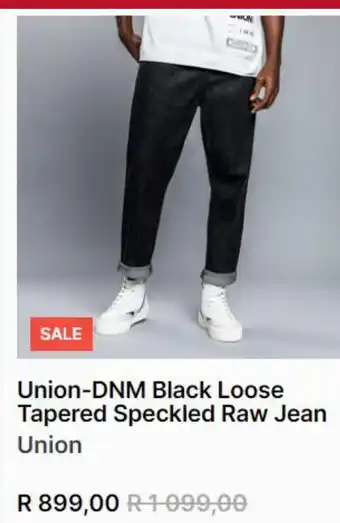 Markham Union-dnm blacj loose tapered speckled raw jean offer