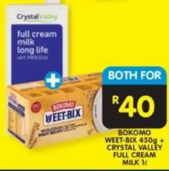 Shoprite BOKOMO WEET-BIX 450g + CRYSTAL VALLEY FULL CREAM MILK 1l offer
