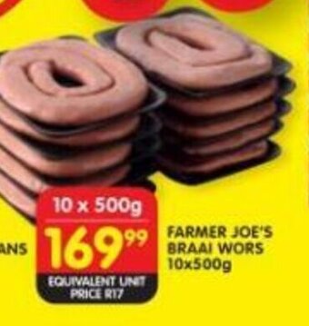 Shoprite FARMER JOE'S BRAAI WORS 10x500g offer