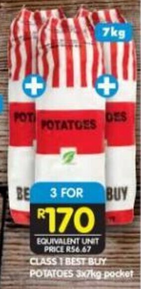 Shoprite CLASS 1 BEST BUY POTATOES 3x7kg pocket offer