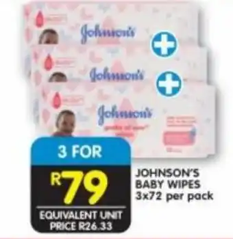 Shoprite JOHNSON'S BABY WIPES 3x72 per pack offer