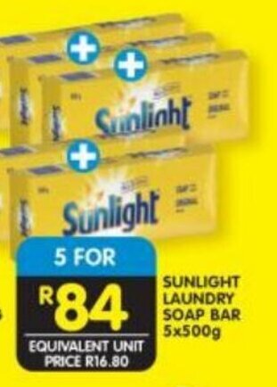 Shoprite SUNLIGHT LAUNDRY SOAP BAR 5x500g offer