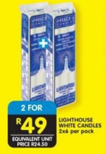 Shoprite LIGHTHOUSE WHITE CANDLES 2x6 per pack offer