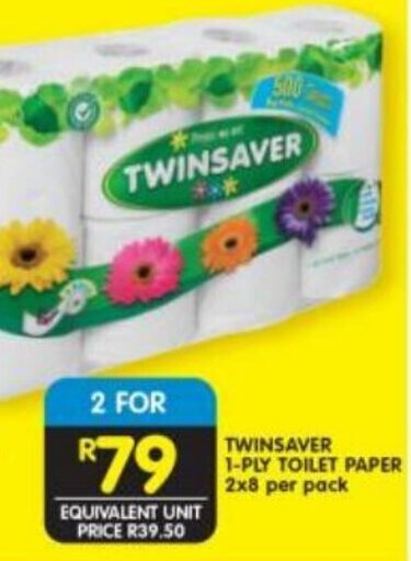 TWINSAVER 1-PLY TOILET PAPER 2x8 per pack offer at Shoprite
