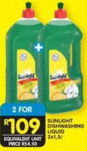 Shoprite SUNLIGHT DISHWASHING LIQUID 2x1,5l offer