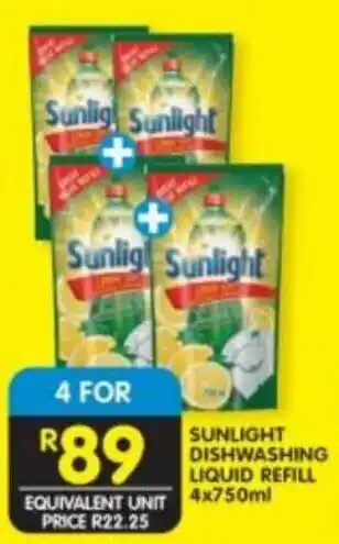 Shoprite SUNLIGHT DISHWASHING LIQUID REFILL 4x750ml offer