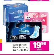 Game Always maxi pads assorted-6s/8s/9s/10s each offer