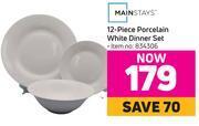 Game Mainstays 12 piece porcelain white dinner set offer
