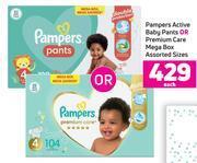 Game Pampers active baby pants or premium care mega box assorted sizes-each offer