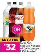 Game Sprite zero, coca cola, no sugar or coca cola light assorted-for 2 x 2.25l offer