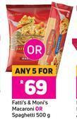 Game Fatti's & moni's macaroni or spaghetti-for 5 x 500g offer