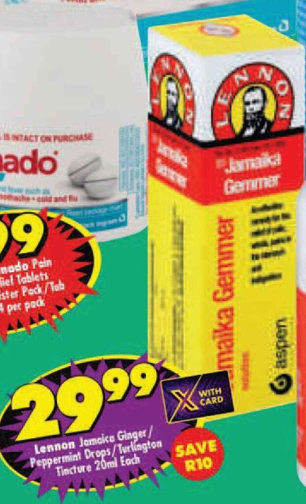 Lennon Jamaica Ginger/ Peppermint Drops/Turlington Tincture 20ml Each