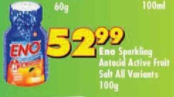 Shoprite ENO Sparkling Antacid Active Fruit Salt All Variants 100g offer