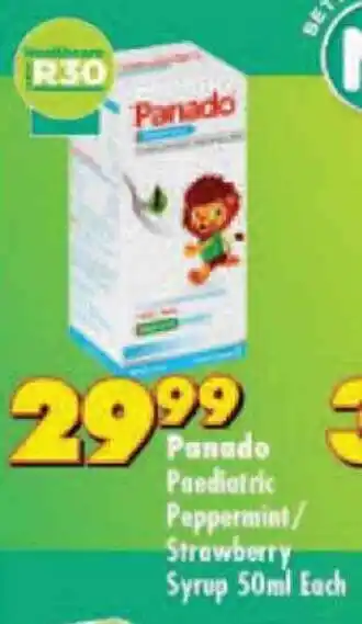 Shoprite Panado Paediatric Peppermint/Strawberry Syrup 50ml each offer