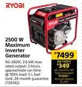 Builders Warehouse Ryobi 2500w maximum inverter generator offer