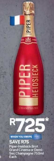 Piper-Heidsick Brut Grand Cinema or Demi-Sec Champagne 750ml Each