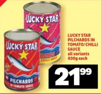 Usave LUCKY STAR PILCHARDS IN TOMATO/CHILLI SAUCE all variants 400g each offer