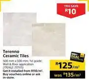 Builders Warehouse Terenno ceramic tiles-500mm x 500mm per sqm offer