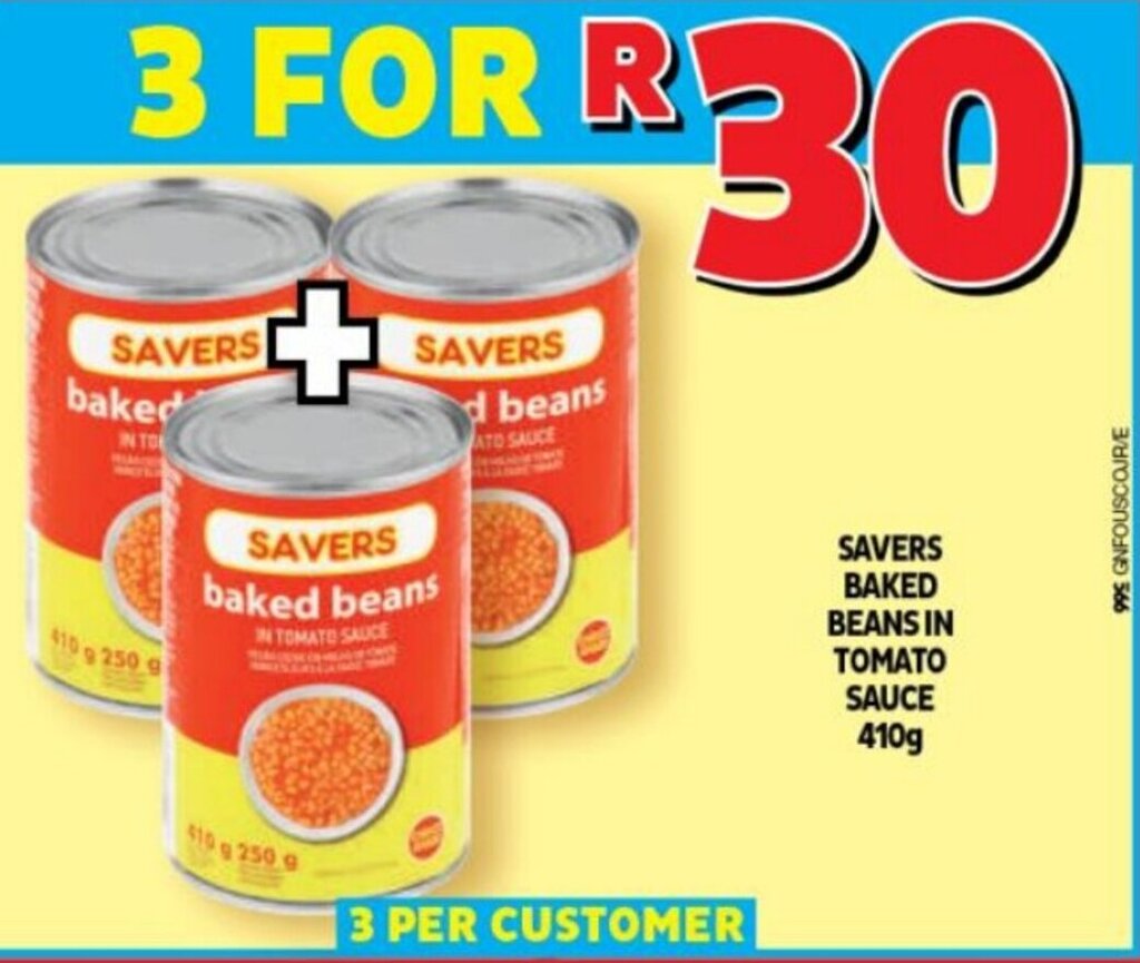 Savers Beans In Tomato Sauce 410g offer at Usave