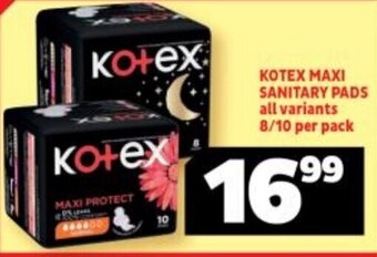 Kotex Maxi Sanitary Pads 8/10 per pack