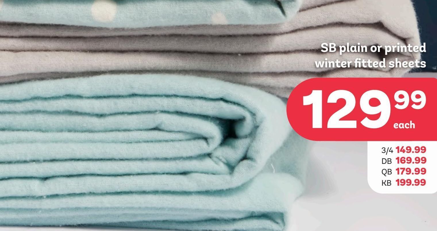 Sb plain or printed winter fitted sheets offer at PEP