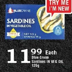 Oxford Freshmarket Blue Crane Sardines IN VEG OIL 125g offer