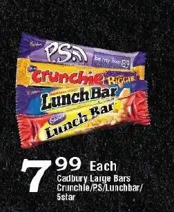 Oxford Freshmarket Cadbury Large Bars Crunchle/PS/Lunchbar/5stars offer