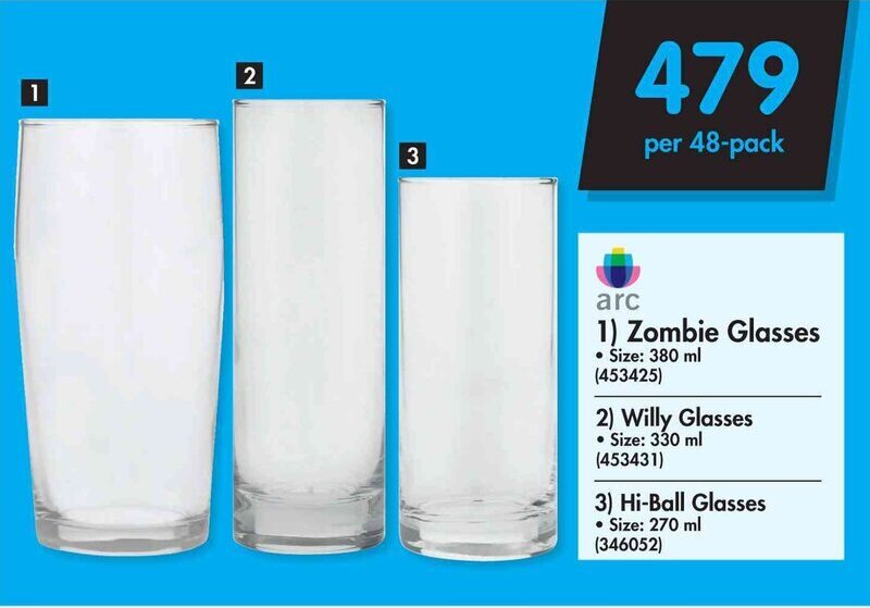 1) Zombie Glasses 2) Willy Glasses 3) HiBall Glasses offer at Makro