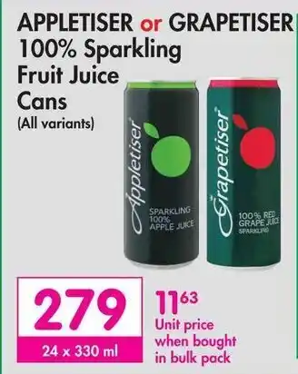 Makro APPLETISER or GRAPETISER 100% Sparkling Fruit Juice Cans offer