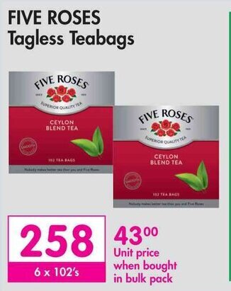 Makro FIVE ROSES Tagless Teabags offer