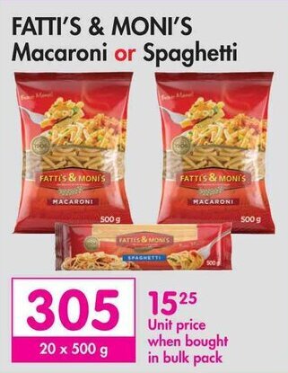 Makro FATTI'S & MONI'S Macaroni or Spaghetti offer