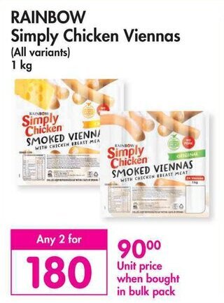 Makro RAINBOW Simply Chicken Viennas (All variants) 1 kg offer
