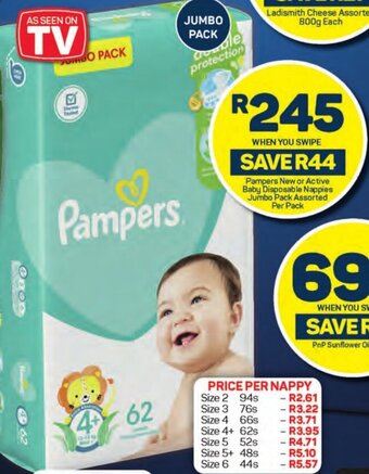 Pick n Pay Pampers New or Active Baby Disposable Nappies Jumbo Pack Assorted Per Pack offer