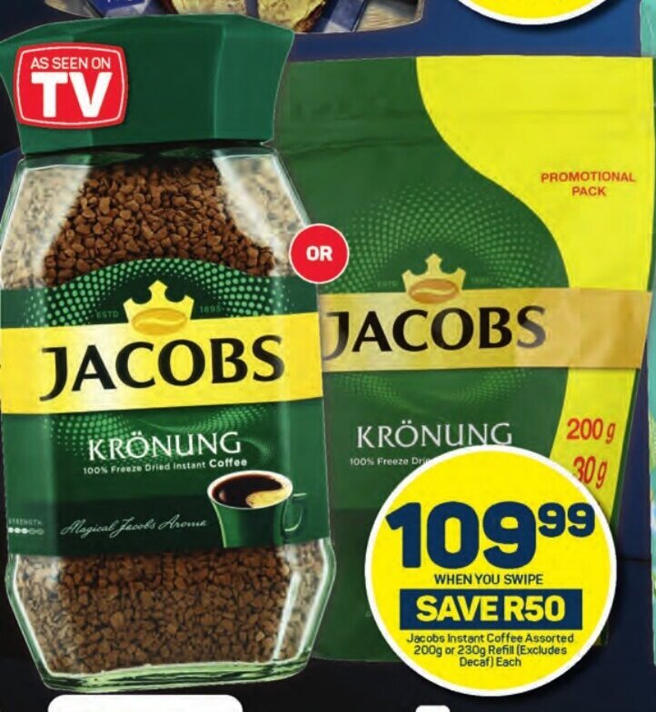 Jacobs Instant Coffee Assorted 200g or 230g Refill (Excludes Decaf