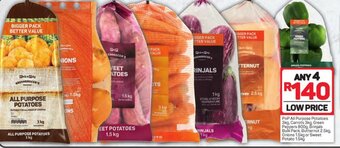 Pick n Pay PnP All Purpose Potatoes 3kg, Carrots 3kg, Green Peppers 800g, Brinjals Bulk Pack, Butternut 2.5kg, Onions 1.5kg or Sweet offer