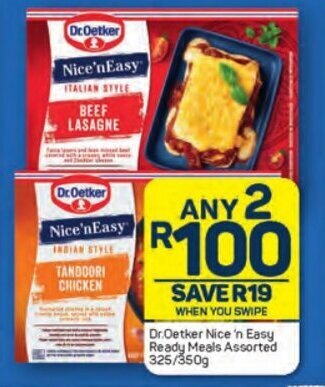 Pick n Pay Dr. Oetker Nice 'n Easy Ready Meals Assorted 325/350g offer