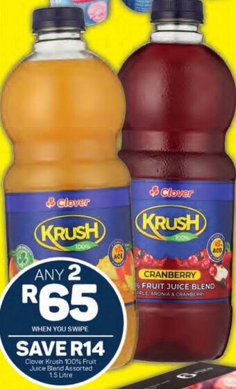 Pick n Pay Clover Krush 100% Fruit Juice Blend Assorted 1.5 Litre offer