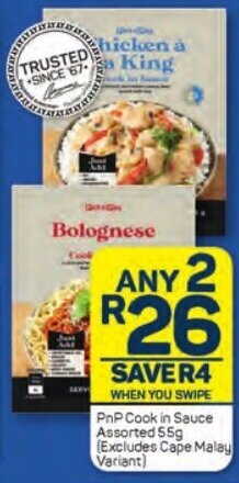 Pick n Pay PnP Cook in Sauce Assorted 55g (Excludes Cape Malay Variant) offer