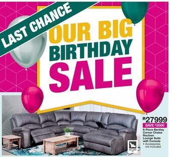 6 piece bentley corner chaise recliner lounge suite with console