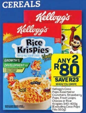 Pick n Pay Kellogg's Coco Pops Assorted or Crunchers, Strawberry Pops, Froot Loops, Chocos or Rice Krispies 340-400g (Excluding Coco Pop offer