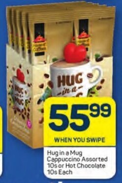 Pick n Pay Hug in a Mug Cappuccino Assorted 10s or Hot Chocolate 10s Each offer