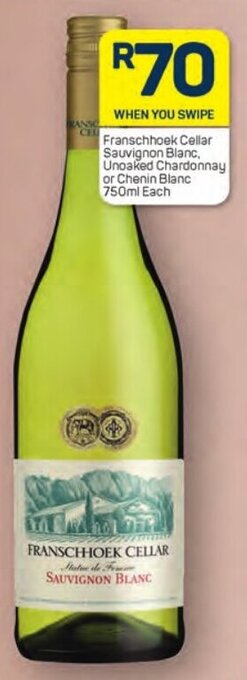 Franschhoek Cellar Sauvignon Blanc, Unoaked Chardonnay or Chenin Blanc 750ml Each