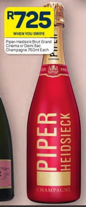 Piper-Heidsick Brut Grand Cinema or Demi Sec Champagne 750ml Each