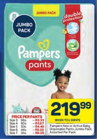 Pick n Pay Pampers New or Active Baby Disposable Pants Jumbo Pack Assorted Per Pack offer