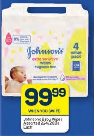 Pick n Pay Johnsons Baby Wipes Assorted 224/288s Each offer