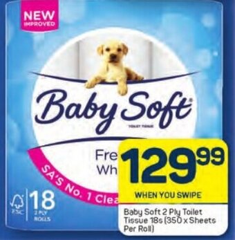 Baby Soft 2 Ply Toilet Tissue 18s (350x Sheets Per Roll)