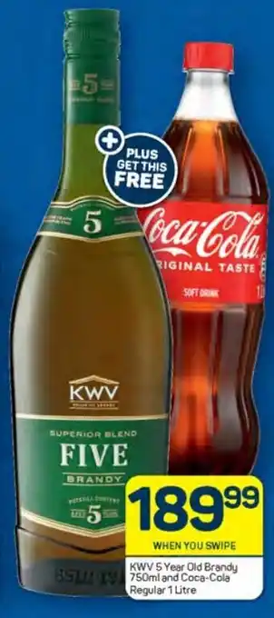 Pick n Pay KWV 5 Year Old Brandy 750ml and Coca-Cola Regular 1 Litre offer