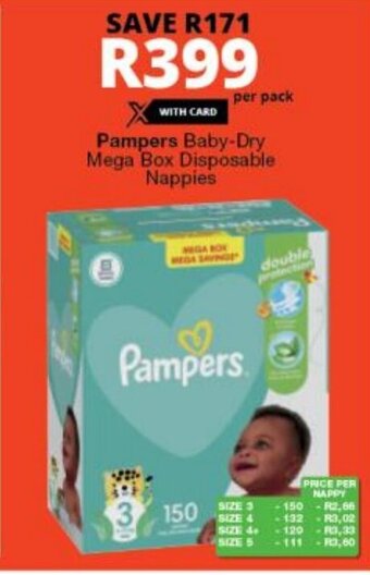 Checkers Pampers Baby-Dry Mega Box Disposable Nappies offer