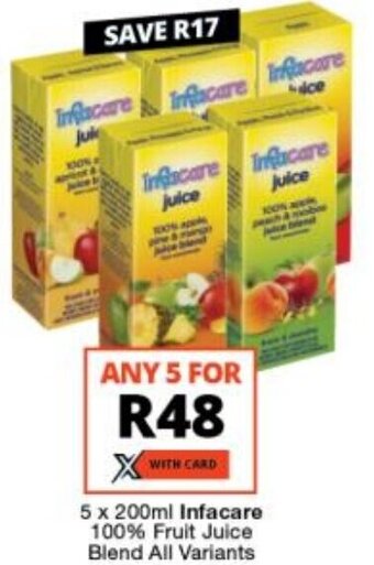 5 x 200ml Infacare 100% Fruit Juice Blend All Variants