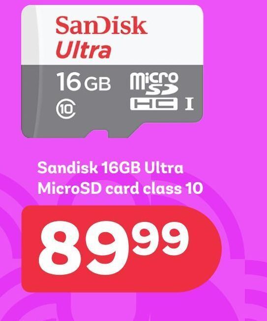 Sandisk 16gb ultra microsd card class 10 offer at PEP
